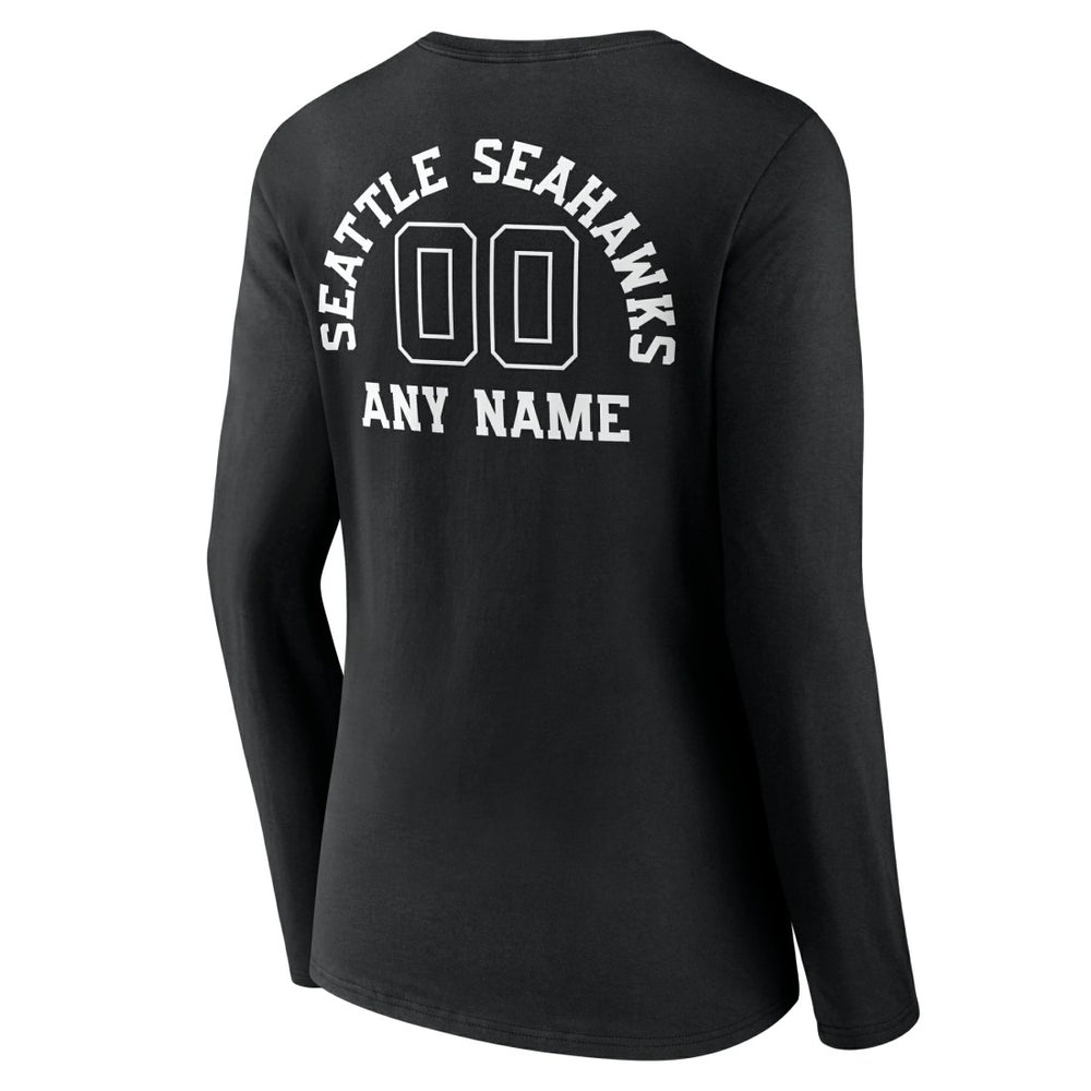 Seattle Seahawks Women's Personalized Name & Number Monochrome Long Sleeve V-Neck T-Shirt Black