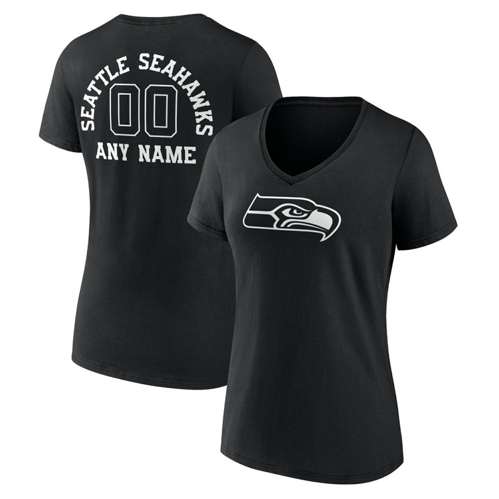 Seattle Seahawks Women's Personalized Name & Number Monochrome V-Neck T-Shirt Black