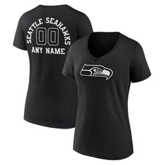 Seattle Seahawks Women's Personalized Name & Number Monochrome V-Neck T-Shirt Black