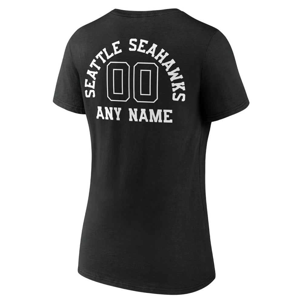 Seattle Seahawks Women's Personalized Name & Number Monochrome V-Neck T-Shirt Black