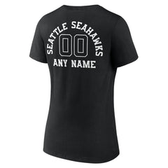 Seattle Seahawks Women's Personalized Name & Number Monochrome V-Neck T-Shirt Black