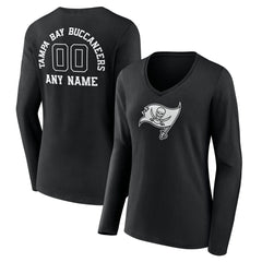 Tampa Bay Buccaneers Women's Personalized Name & Number Monochrome Long Sleeve V-Neck T-Shirt Black