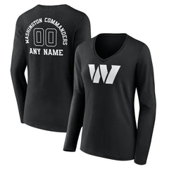 Washington Commanders Women's Personalized Name & Number Monochrome Long Sleeve V-Neck T-Shirt Black