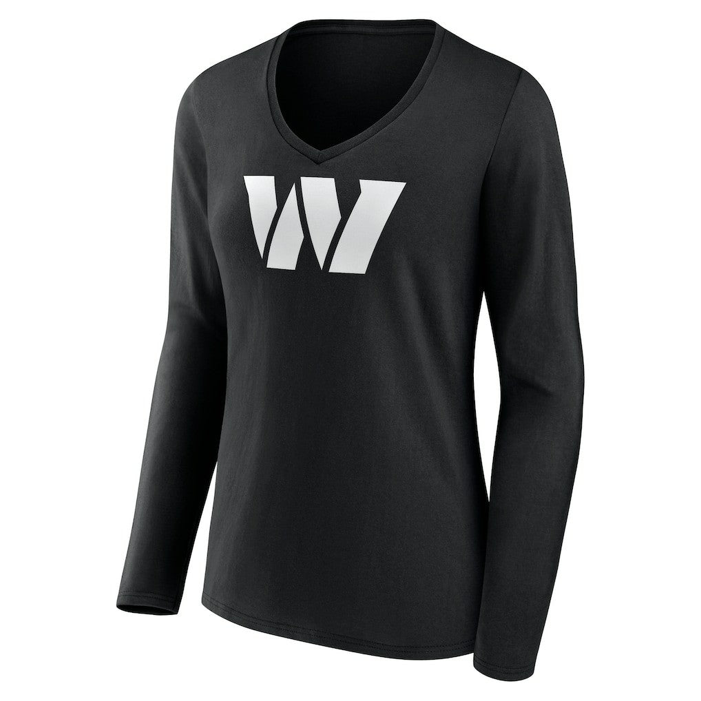 Washington Commanders Women's Personalized Name & Number Monochrome Long Sleeve V-Neck T-Shirt Black