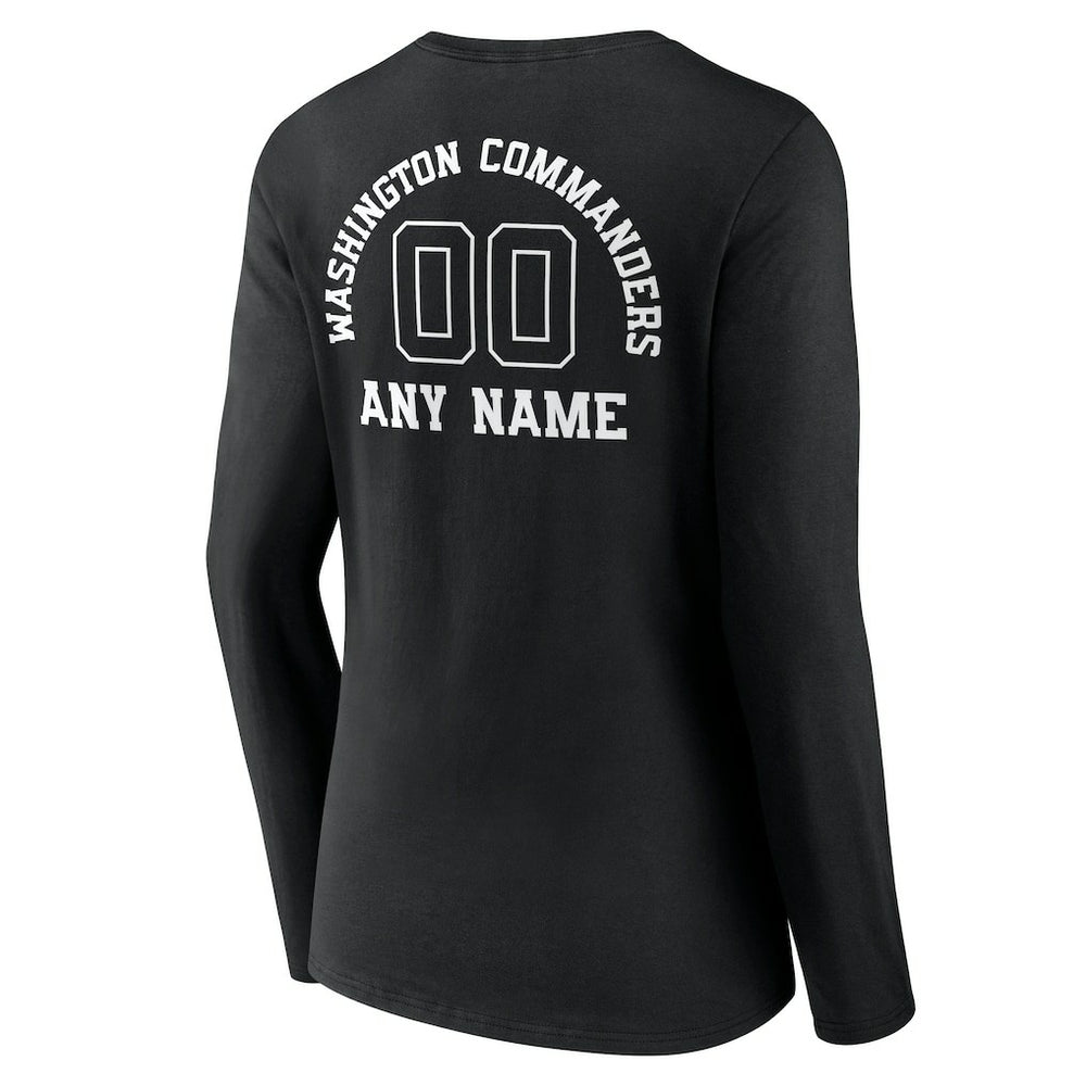 Washington Commanders Women's Personalized Name & Number Monochrome Long Sleeve V-Neck T-Shirt Black
