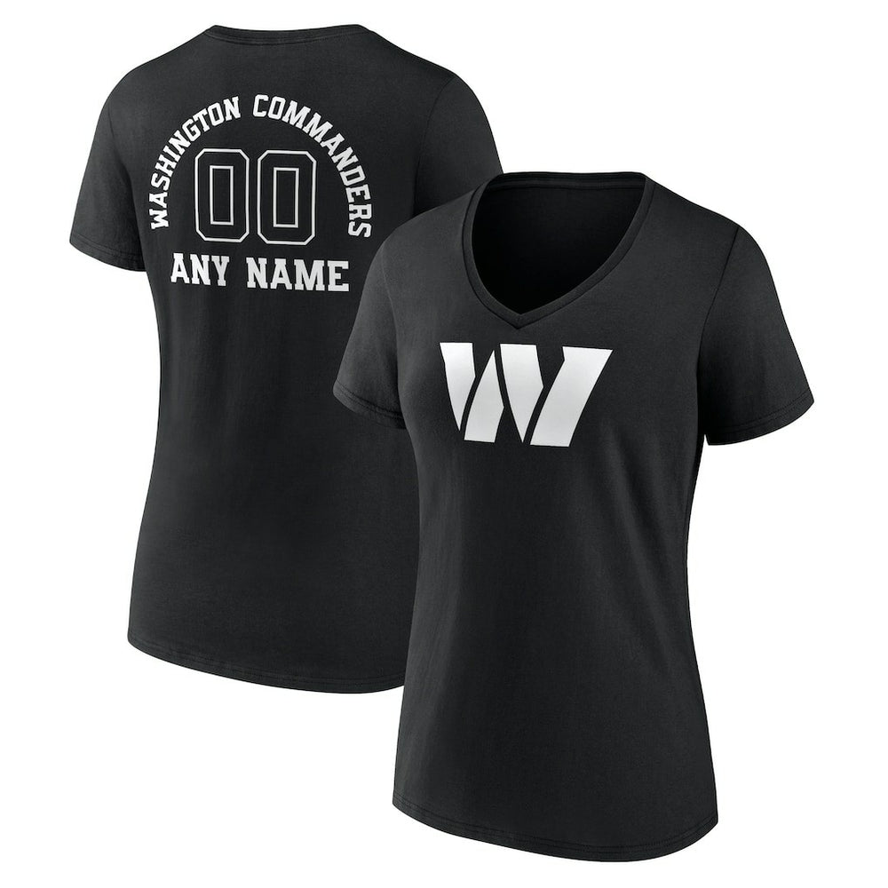 Washington Commanders Women's Personalized Name & Number Monochrome V-Neck T-Shirt Black