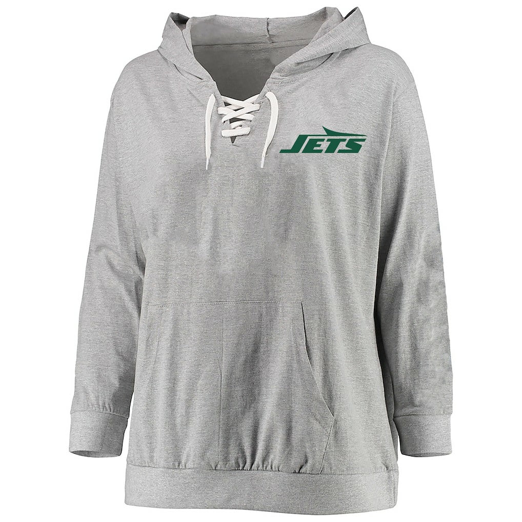 New York Jets Women's Plus Size Lace-up Pullover Hoodie Heather Gray