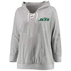 New York Jets Women's Plus Size Lace-up Pullover Hoodie Heather Gray