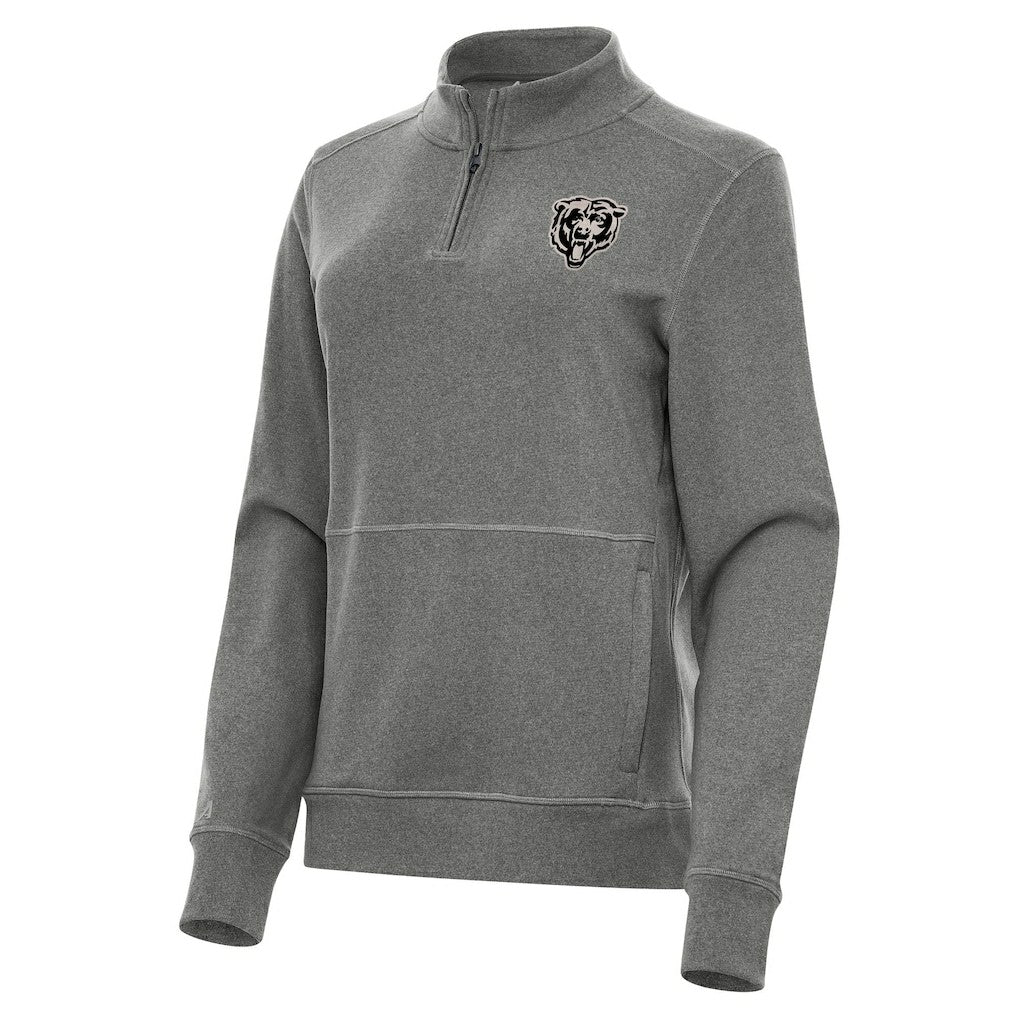 Chicago Bears Antigua Women's Crush Quarter-Zip Top Heather Black