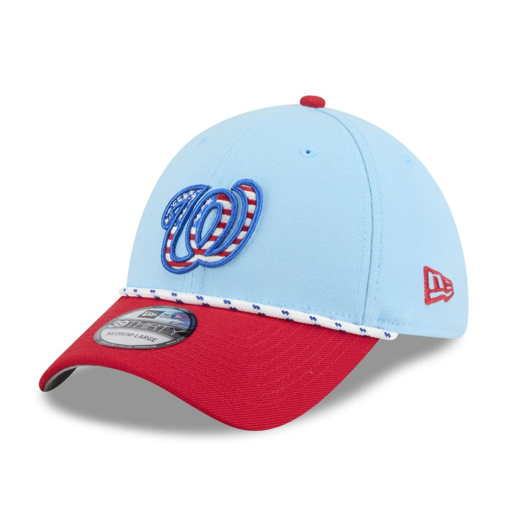 Washington Nationals New Era 2025 Fourth of July 39THIRTY Flex Hat - Light Blue/Red Hats