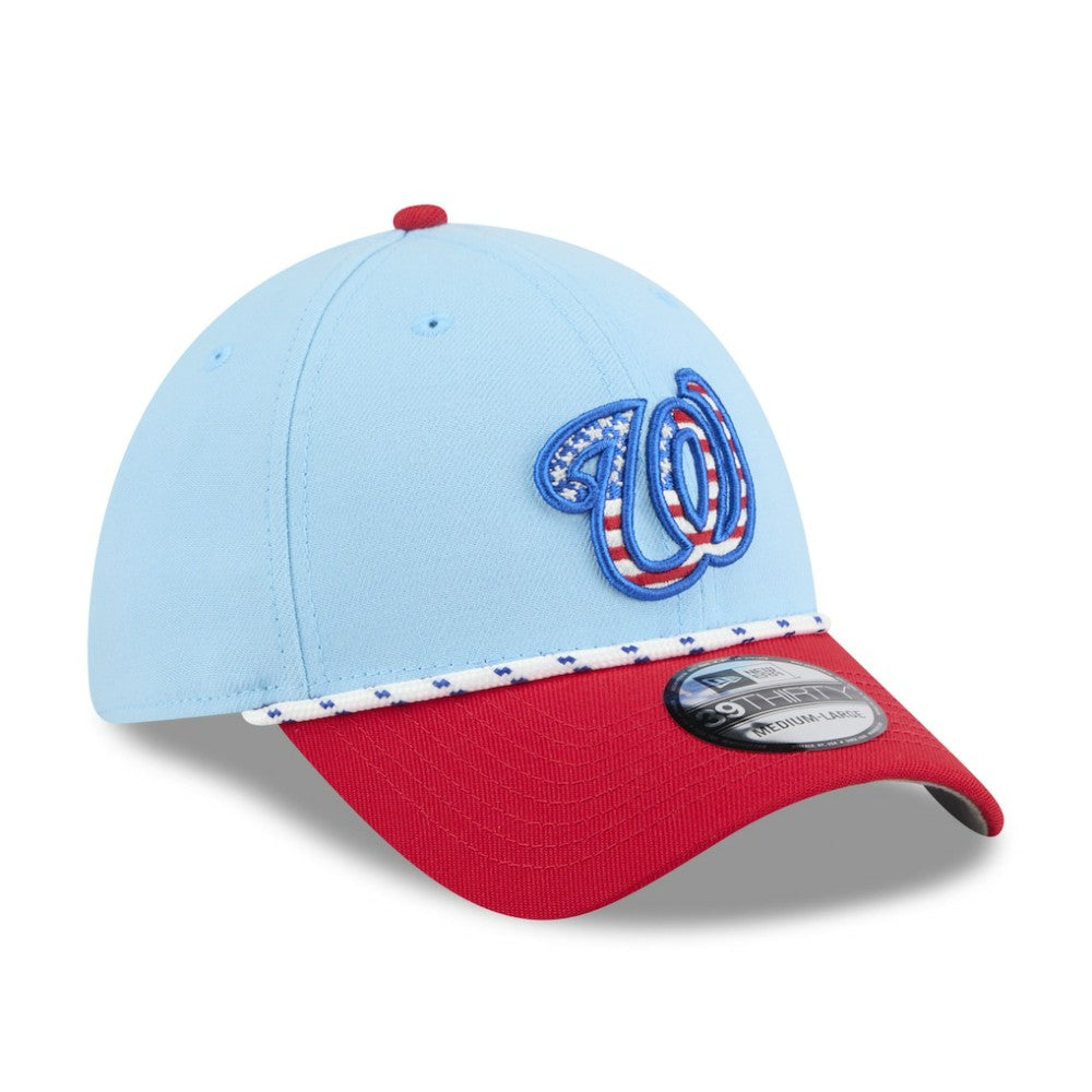 Washington Nationals New Era 2025 Fourth of July 39THIRTY Flex Hat - Light Blue/Red Hats