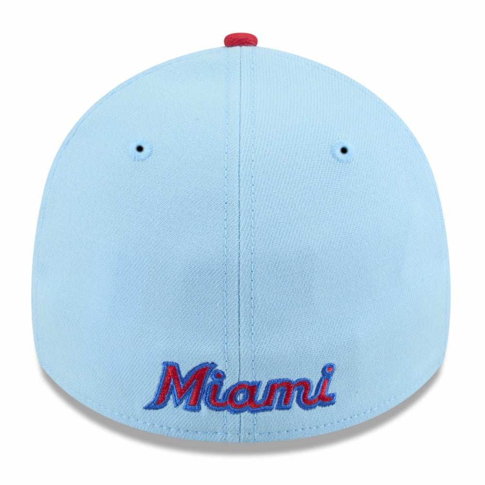Miami Marlins New Era 2025 Fourth of July 39THIRTY Flex Hat - Light Blue/Red Hats