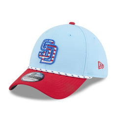 San Diego Padres New Era 2025 Fourth of July 39THIRTY Flex Hat - Light Blue/Red Hats