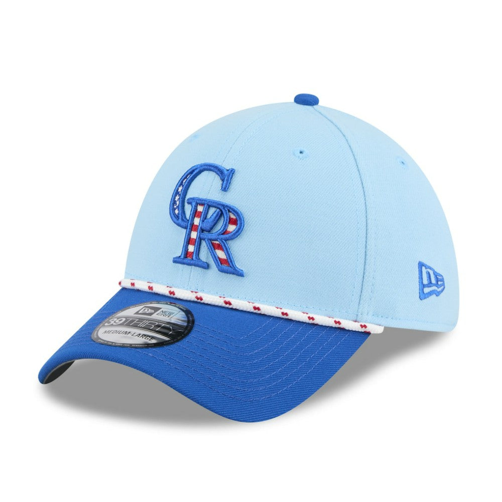 Colorado Rockies New Era 2025 Fourth of July 39THIRTY Flex Hat - Light Blue/Blue Hats