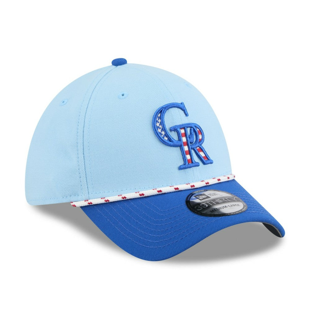 Colorado Rockies New Era 2025 Fourth of July 39THIRTY Flex Hat - Light Blue/Blue Hats