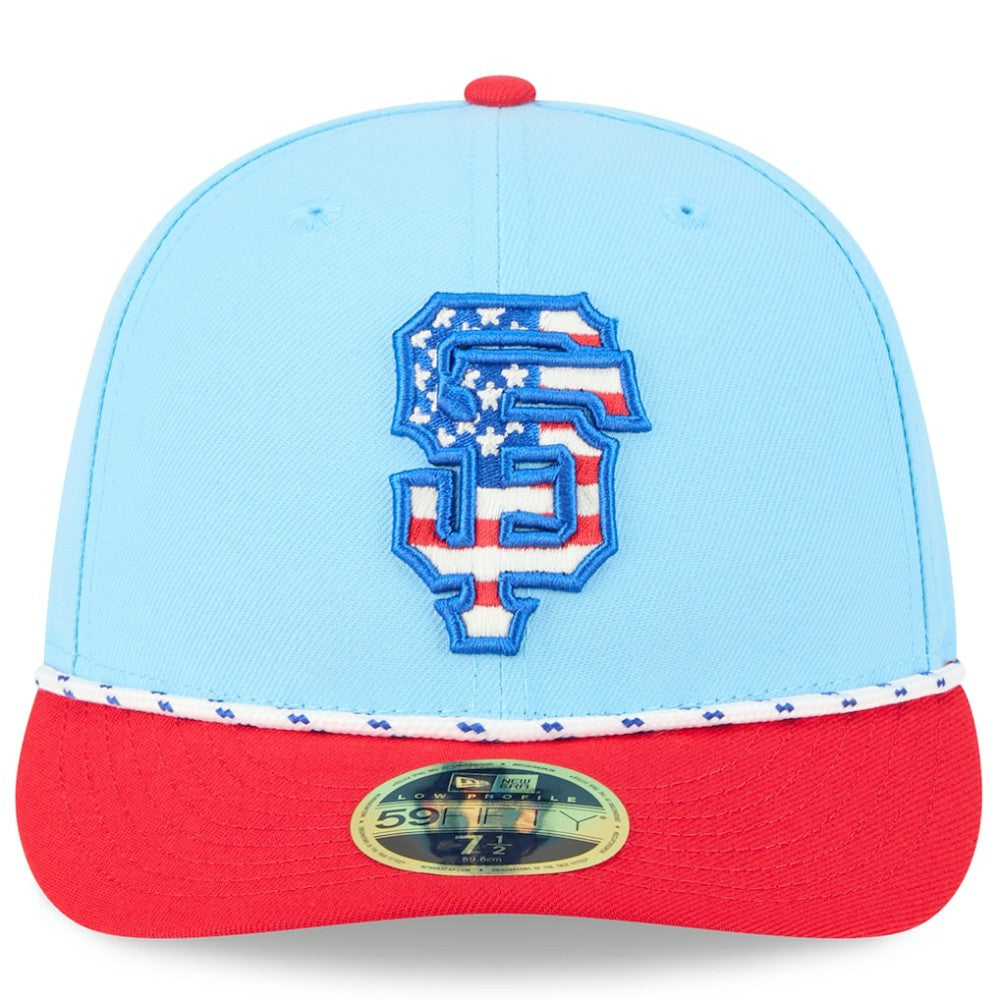 San Francisco Giants New Era 2025 Fourth of July Low Profile 59FIFTY Fitted Hat - Light Blue/Red Hats