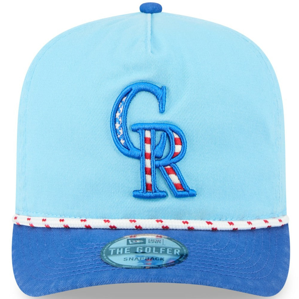 Colorado Rockies New Era 2025 Fourth of July Golfer Snapback Hat - Light Blue/Blue Hats