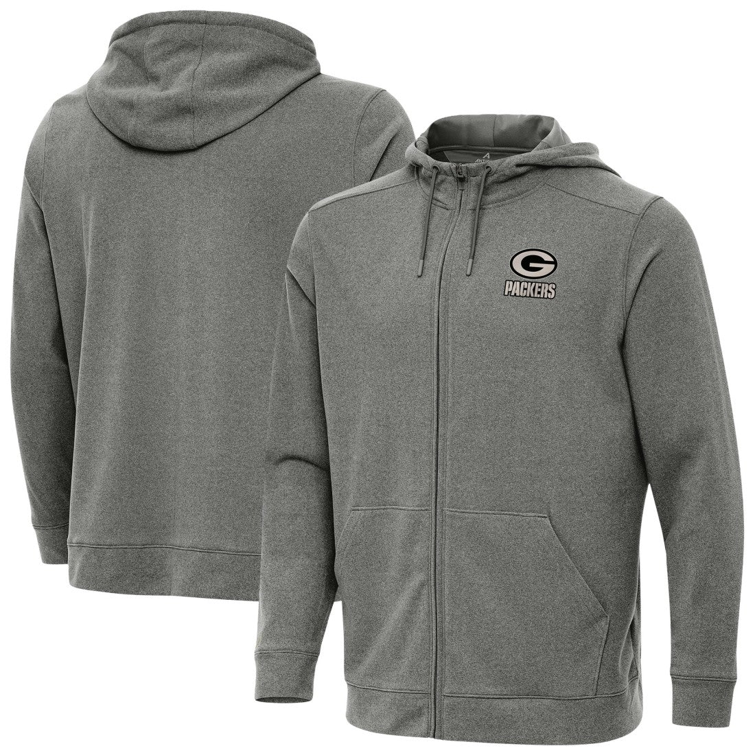 Green Bay Packers Antigua Effortless Full-Zip Hoodie Jacket Heather Black