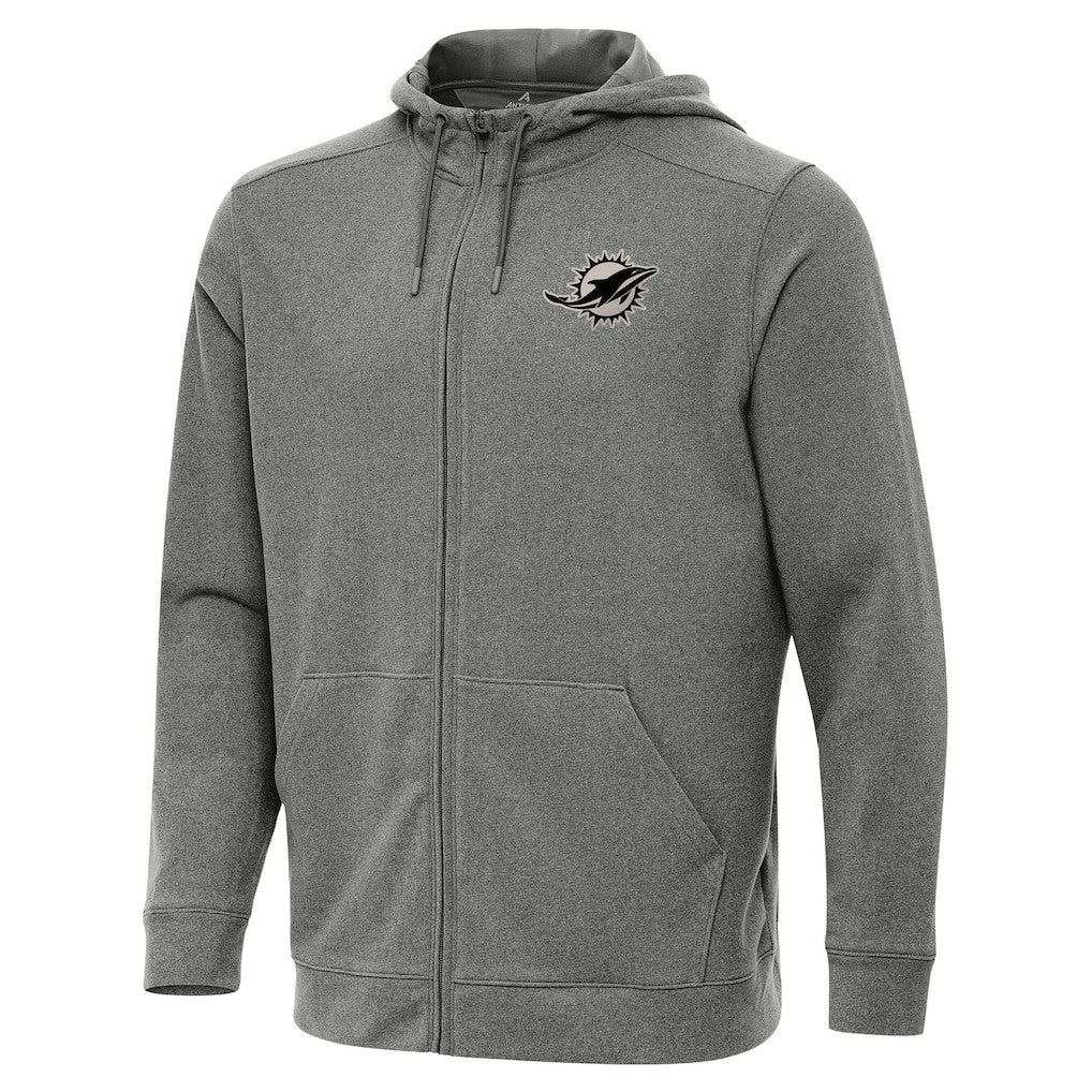 Miami Dolphins Antigua Effortless Full-Zip Hoodie Jacket Heather Black