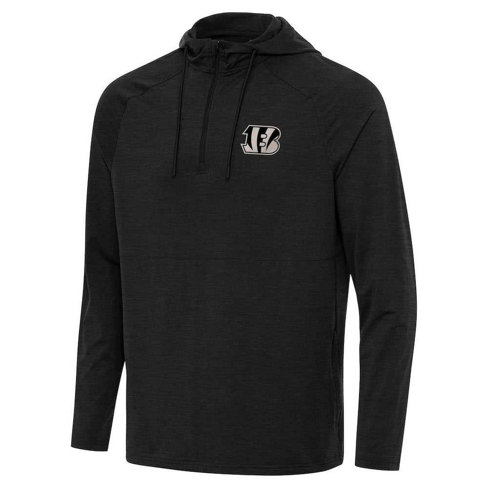 Cincinnati Bengals Antigua Spikes Raglan Quarter-Zip Hoodie Heather Black