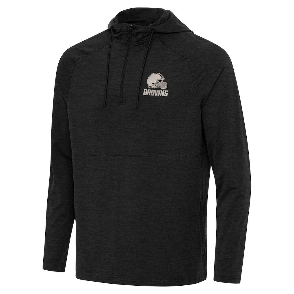 Cleveland Browns Antigua Spikes Raglan Quarter-Zip Hoodie Heather Black