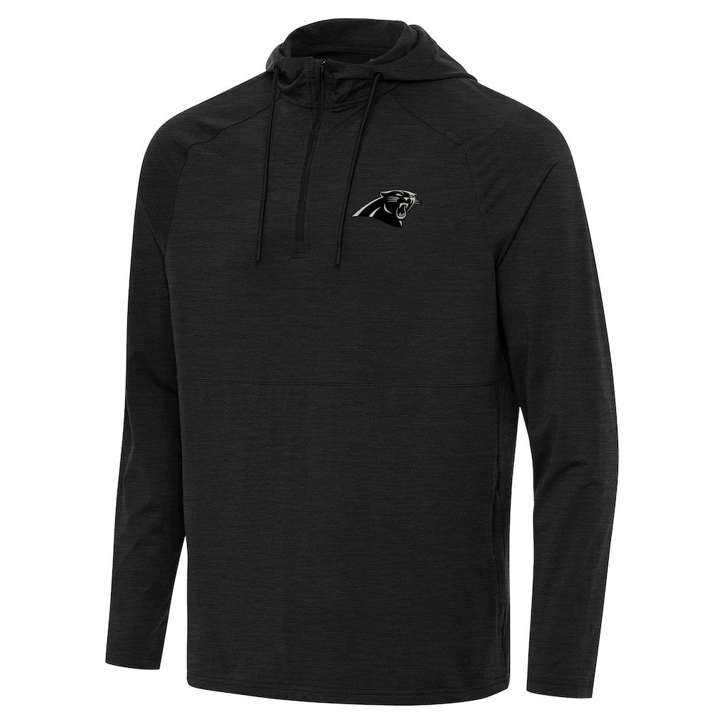 Carolina Panthers Antigua Spikes Raglan Quarter-Zip Hoodie Heather Black