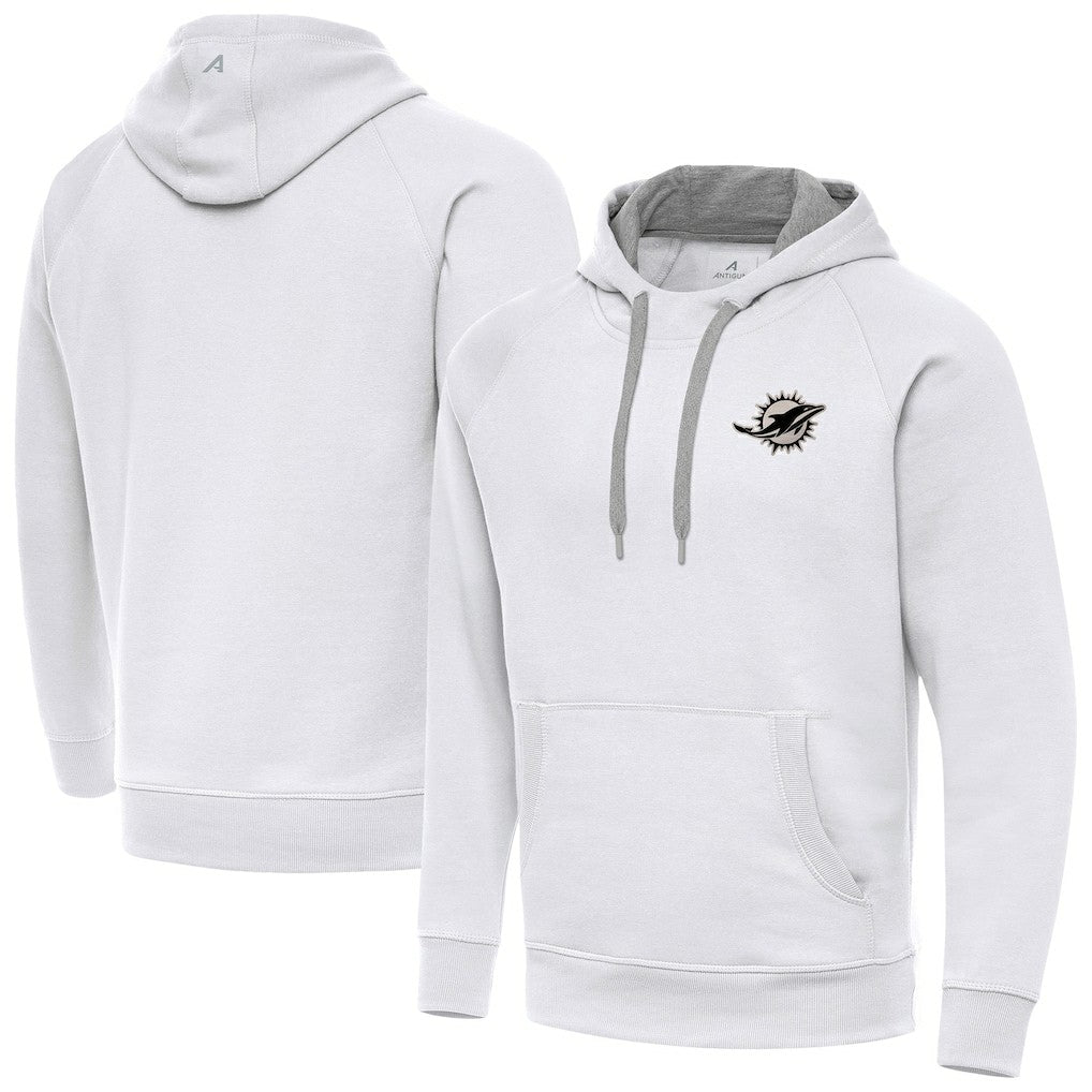 Miami Dolphins Antigua Brushed Carbon Victory Pullover Hoodie White