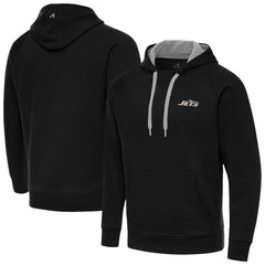New York Jets Antigua Brushed Carbon Victory Pullover Hoodie Black