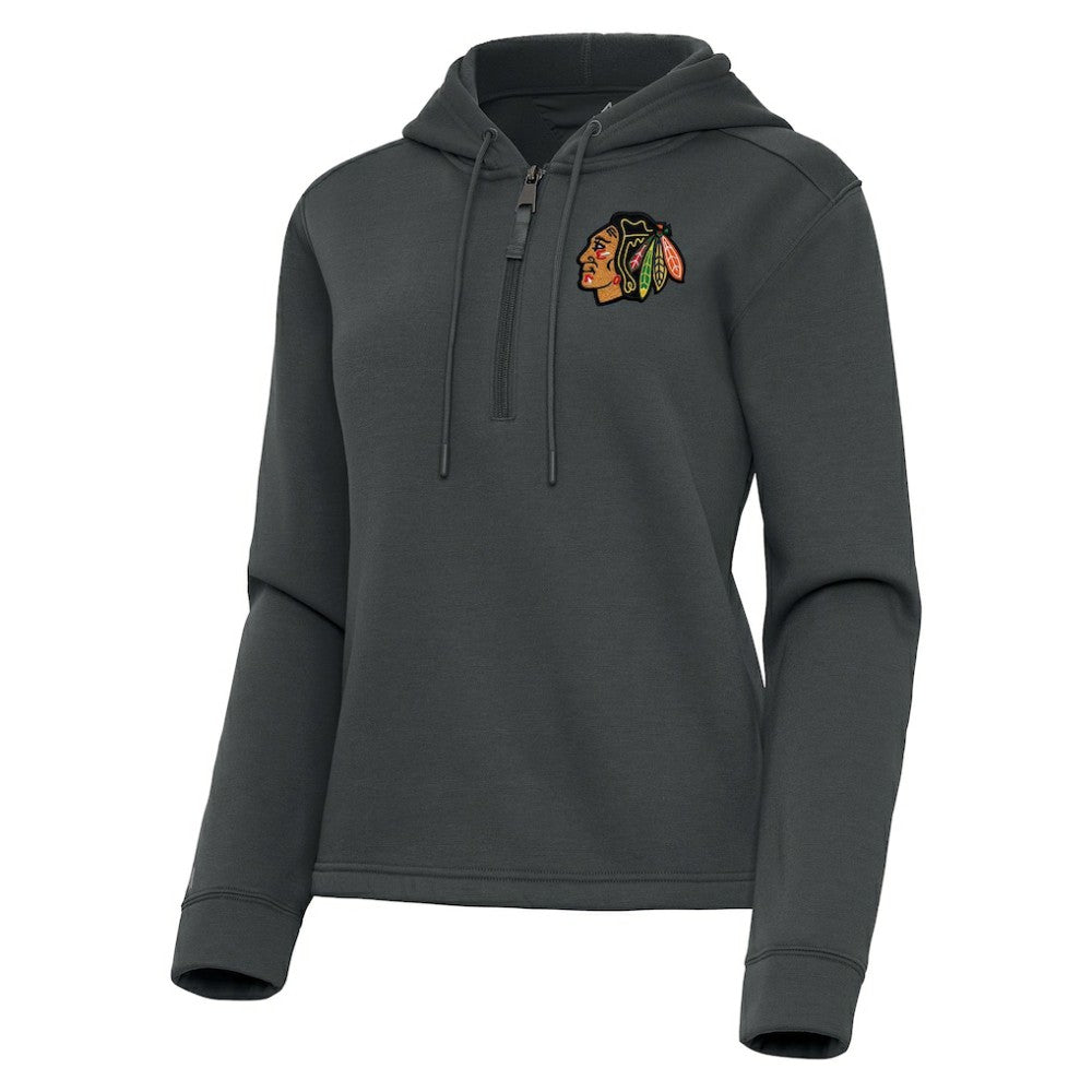 NHL Chicago Blackhawks Antigua Women's Contemporary Quarter-Zip Hoodie - Pewter