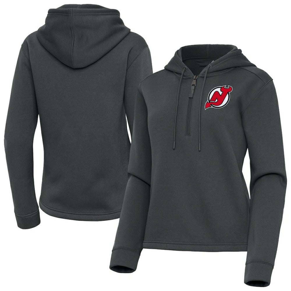 NHL New Jersey Devils Antigua Women's Contemporary Quarter-Zip Hoodie - Pewter