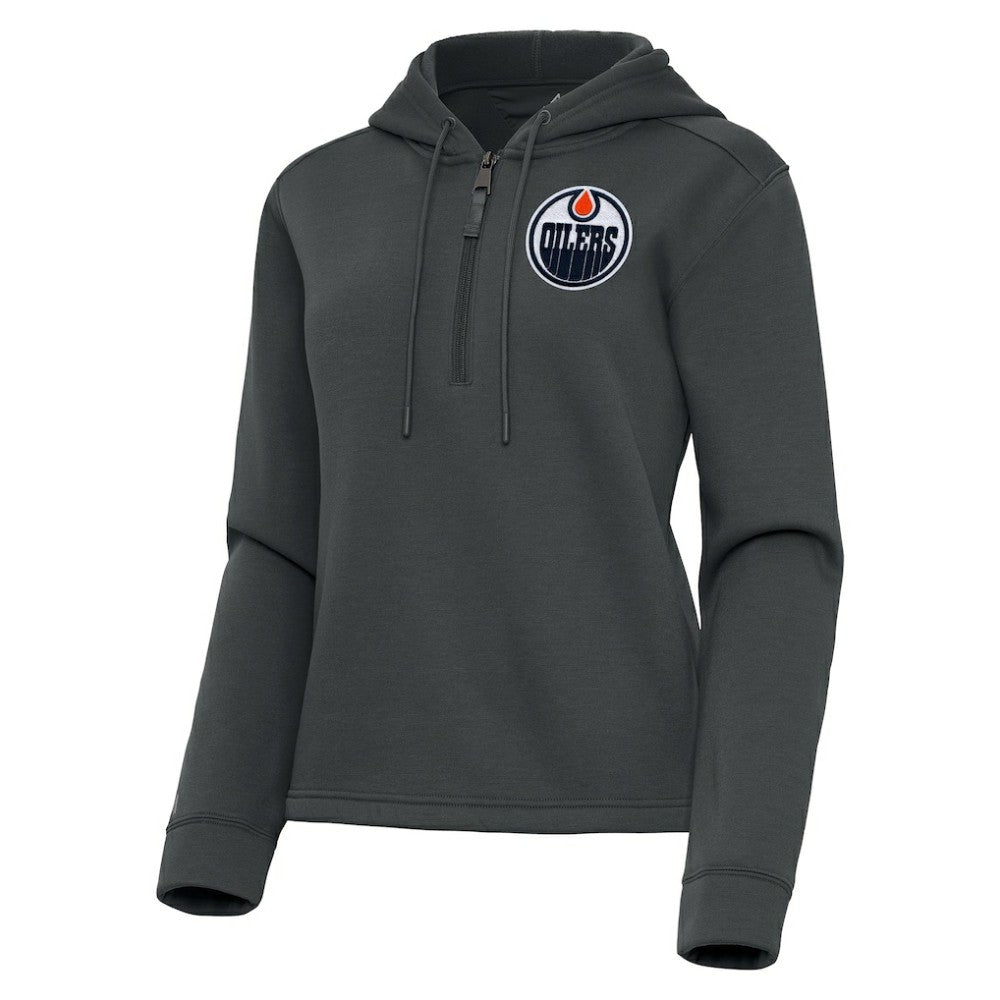 NHL Edmonton Oilers Antigua Women's Contemporary Quarter-Zip Hoodie - Pewter