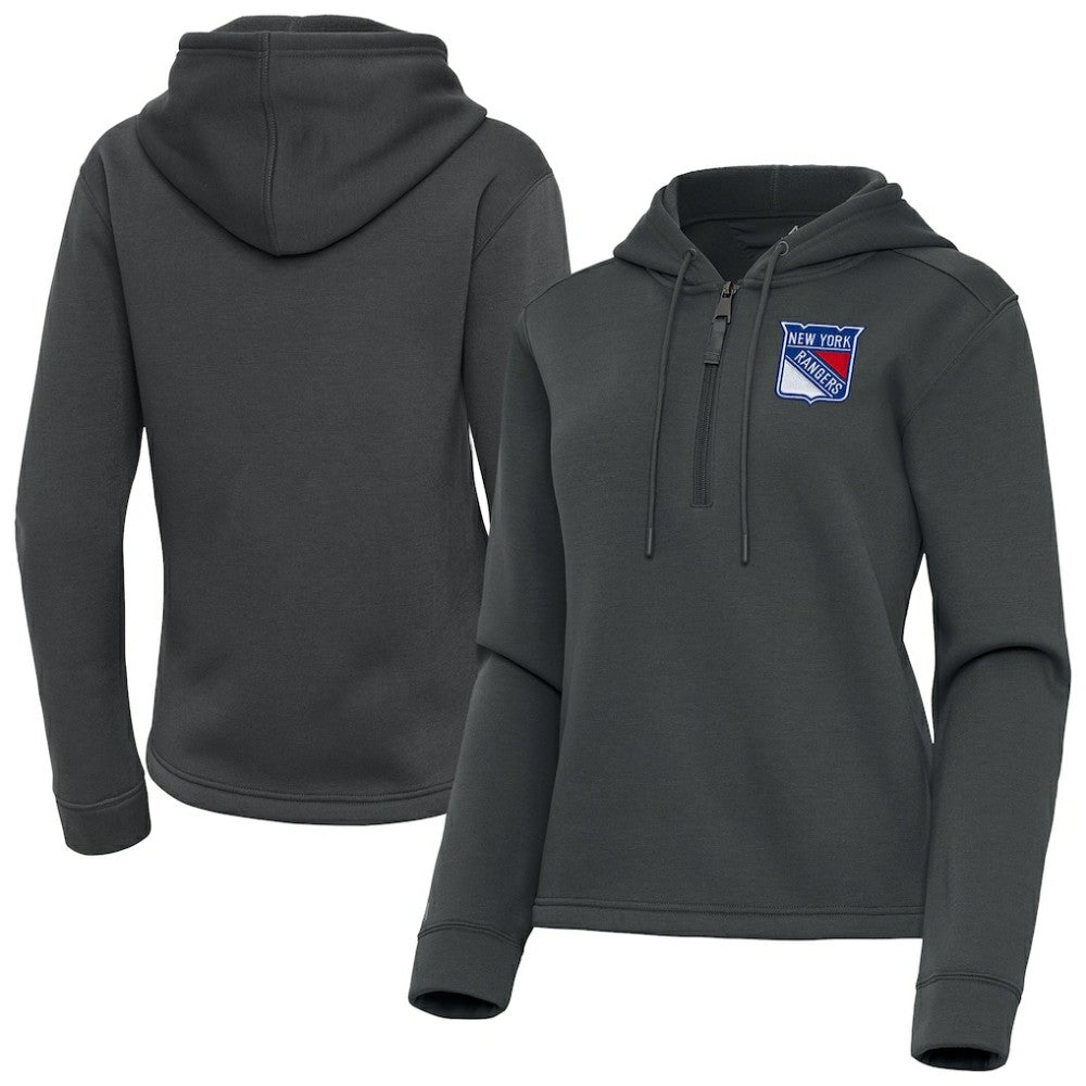 NHL New York Rangers Antigua Women's Contemporary Quarter-Zip Hoodie - Pewter
