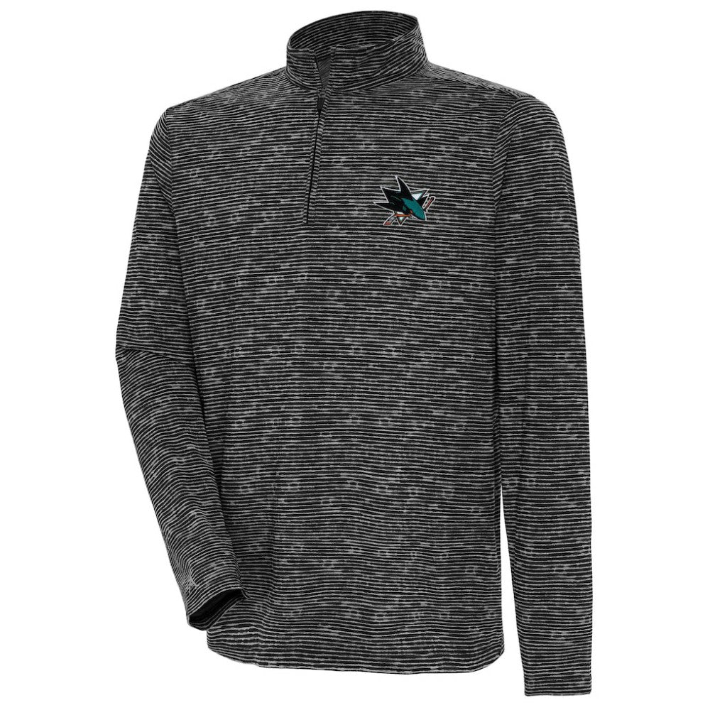 NHL Men's San Jose Sharks Antigua Determined Quarter-Zip Sweatshirt - Heather Black