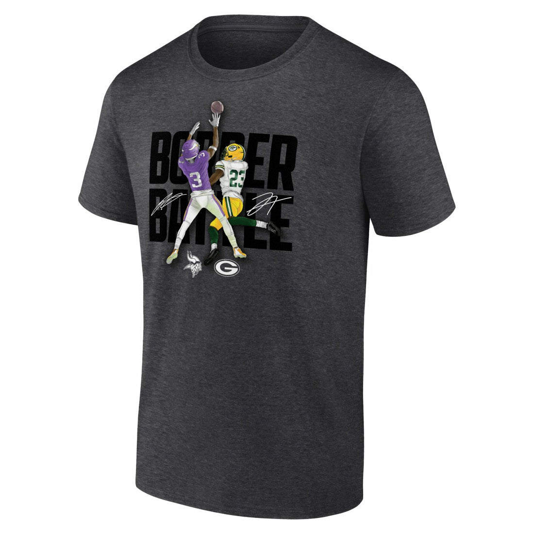Jordan Addison & Jaire Alexander Minnesota Vikings vs. Green Bay Packers Border Battle Player T-Shirt Charcoal