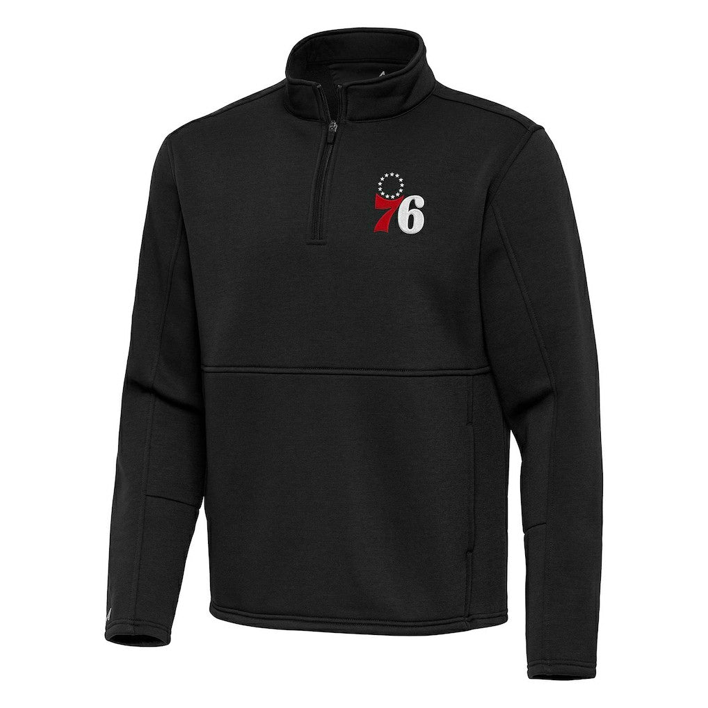 Philadelphia 76ers Antigua Twist Quarter-Zip Pullover Top - Black