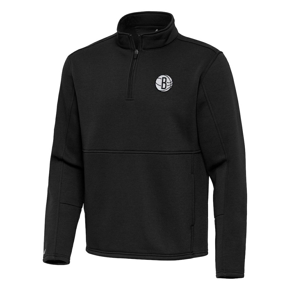 Brooklyn Nets Antigua Twist Quarter-Zip Pullover Top - Black