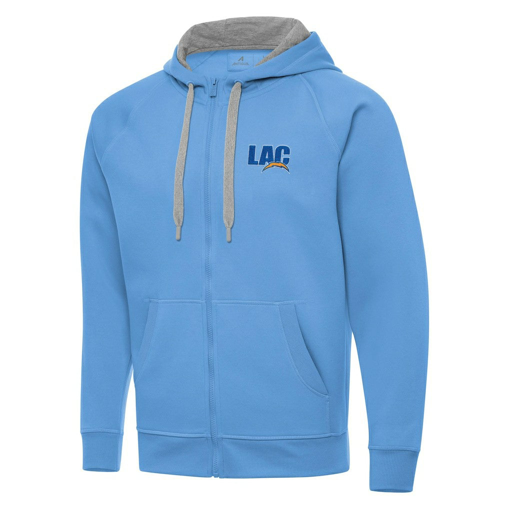 Men's Los Angeles Chargers Antigua Victory Full-Zip Hoodie Powder Blue