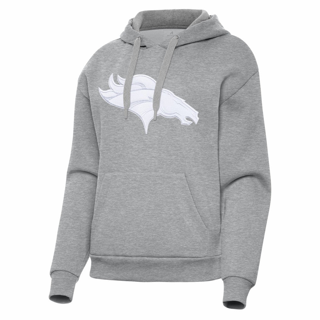Denver Broncos Antigua Women's Victory Pullover Hoodie Heather Gray