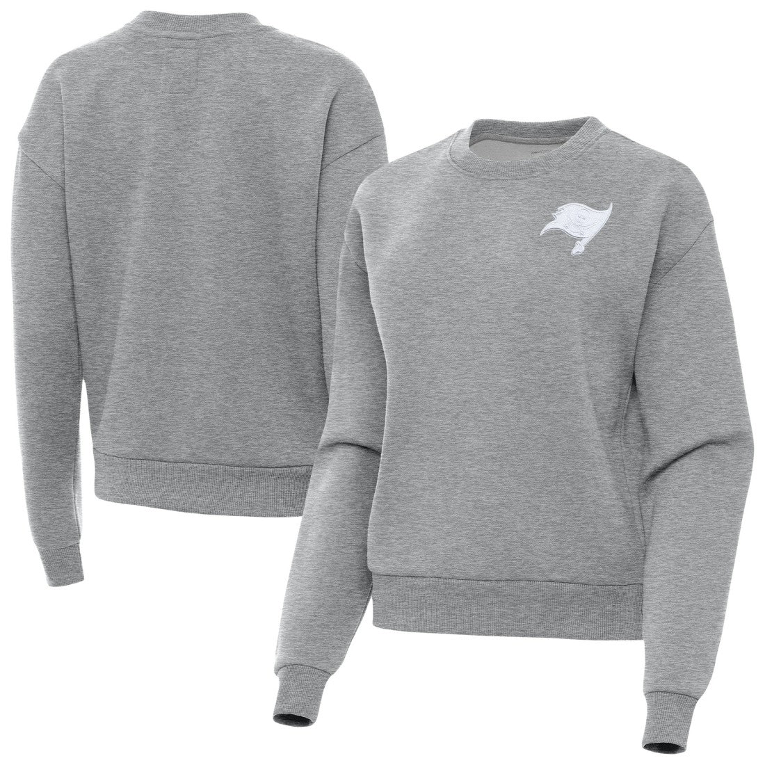 Tampa Bay Buccaneers Antigua Women's Victory Crew Pullover Sweatshirt Heather Gray