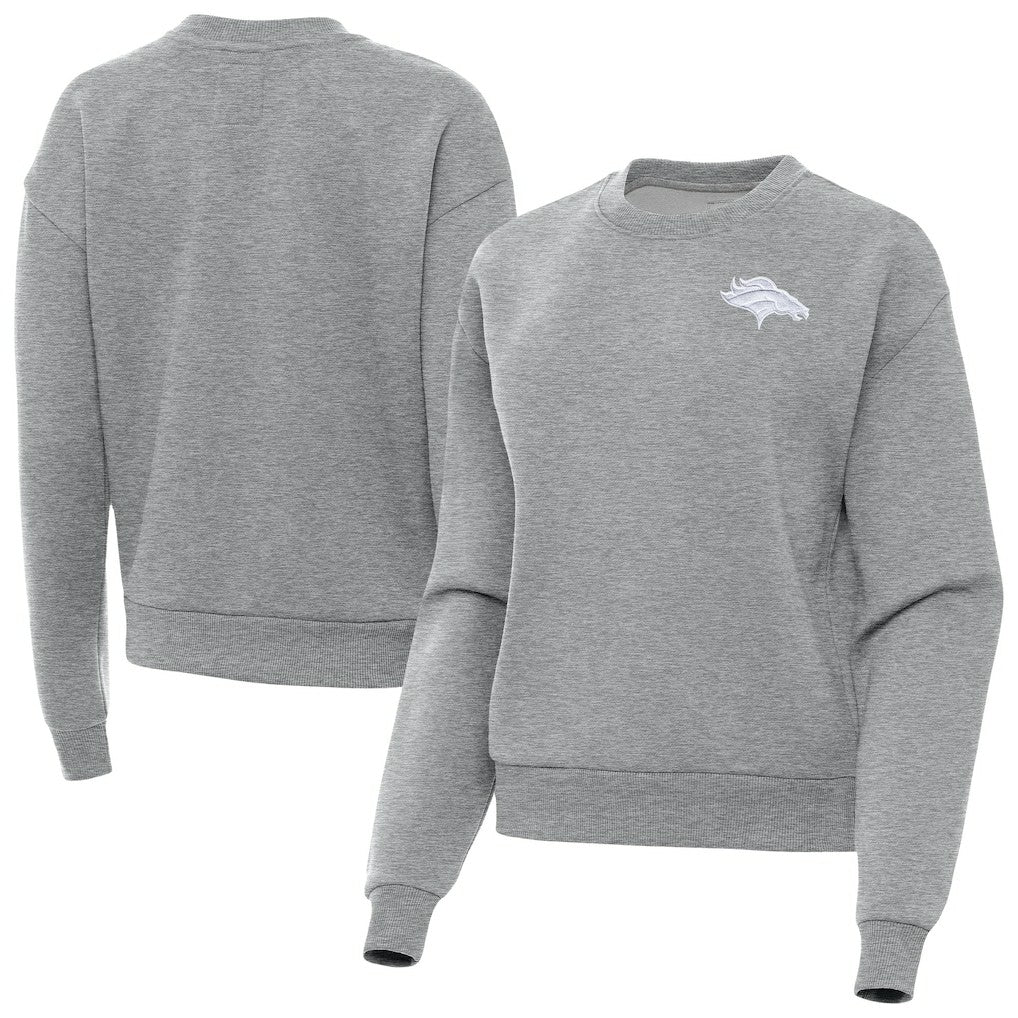 Denver Broncos Antigua Women's Victory Crew Pullover Sweatshirt Heather Gray