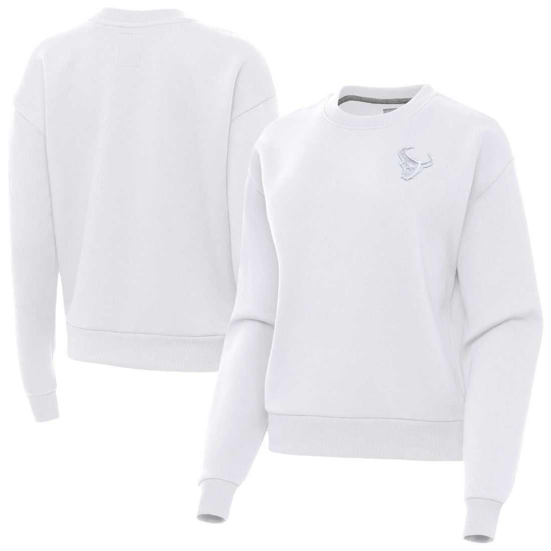 Houston Texans Antigua Women's Victory Crew Pullover Sweatshirt White