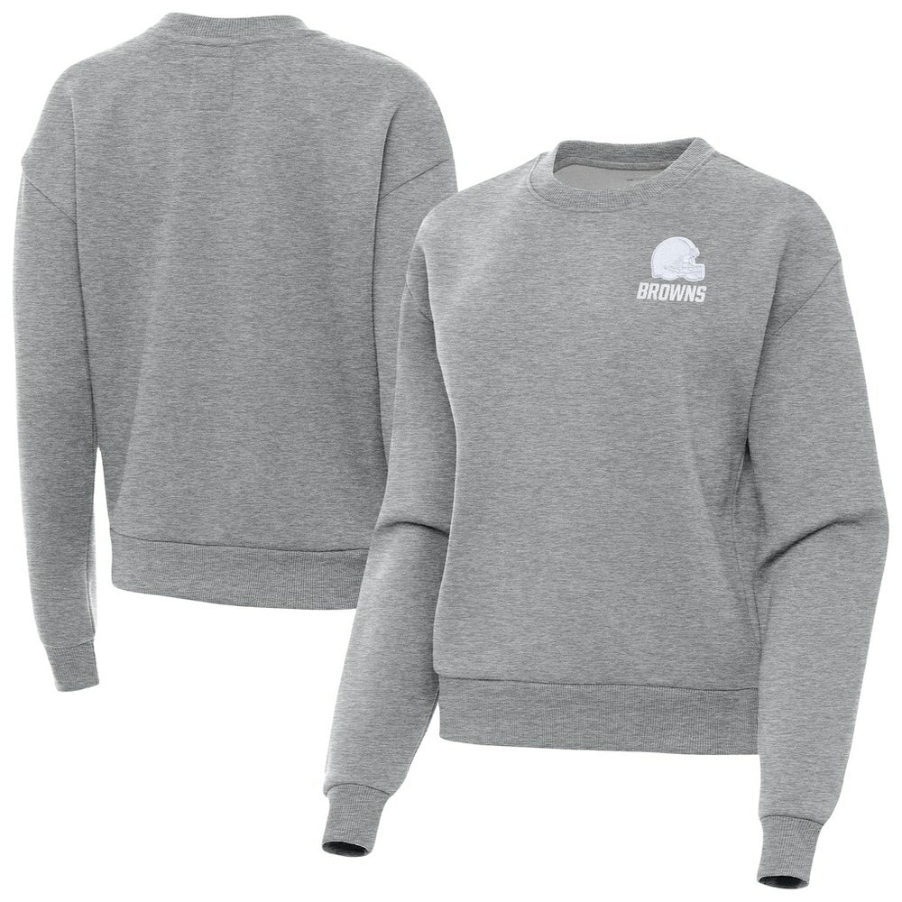 Cleveland Browns Antigua Women's Victory Crew Pullover Sweatshirt Heather Gray