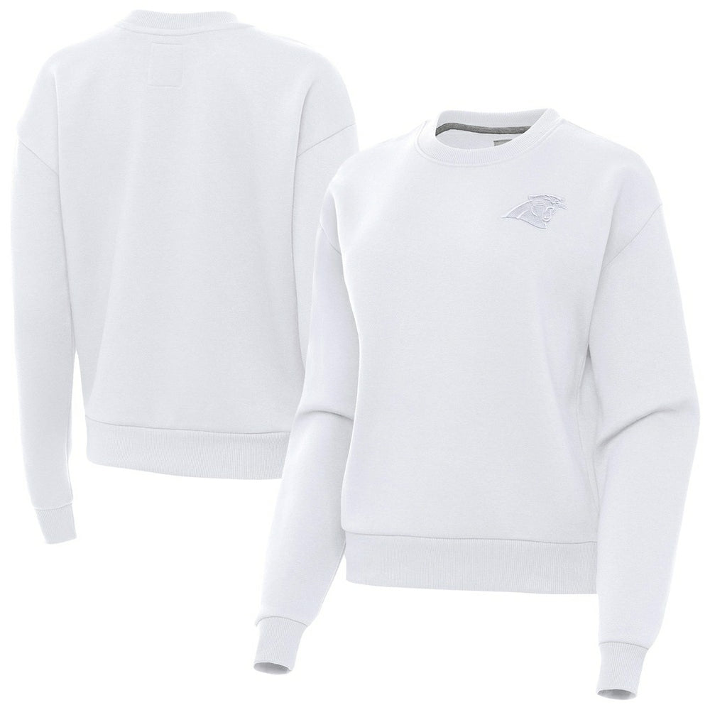 Carolina Panthers Antigua Women's Victory Crew Pullover Sweatshirt White