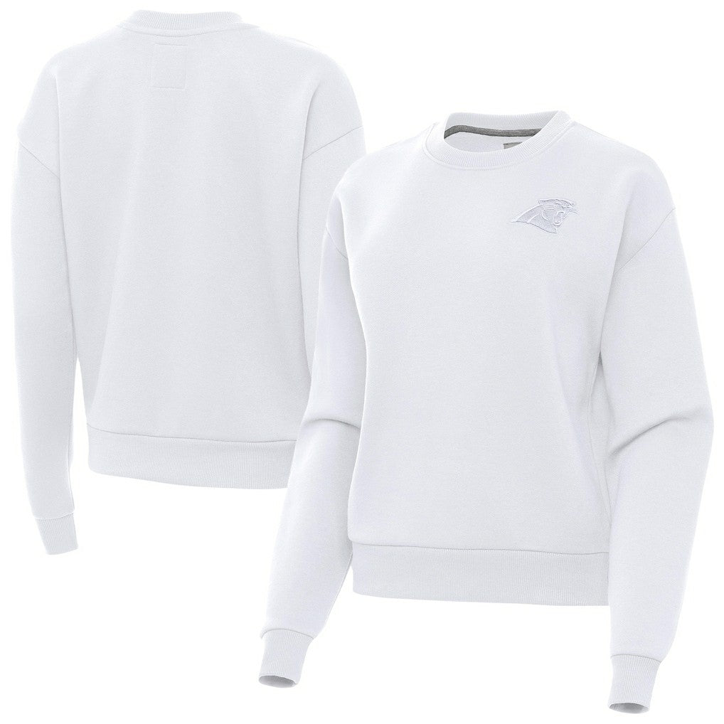 Carolina Panthers Antigua Women's Victory Crew Pullover Sweatshirt White