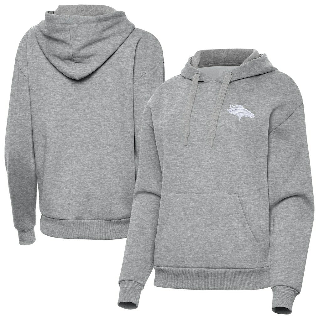 Denver Broncos Antigua Women's Victory Pullover Hoodie Heather Gray
