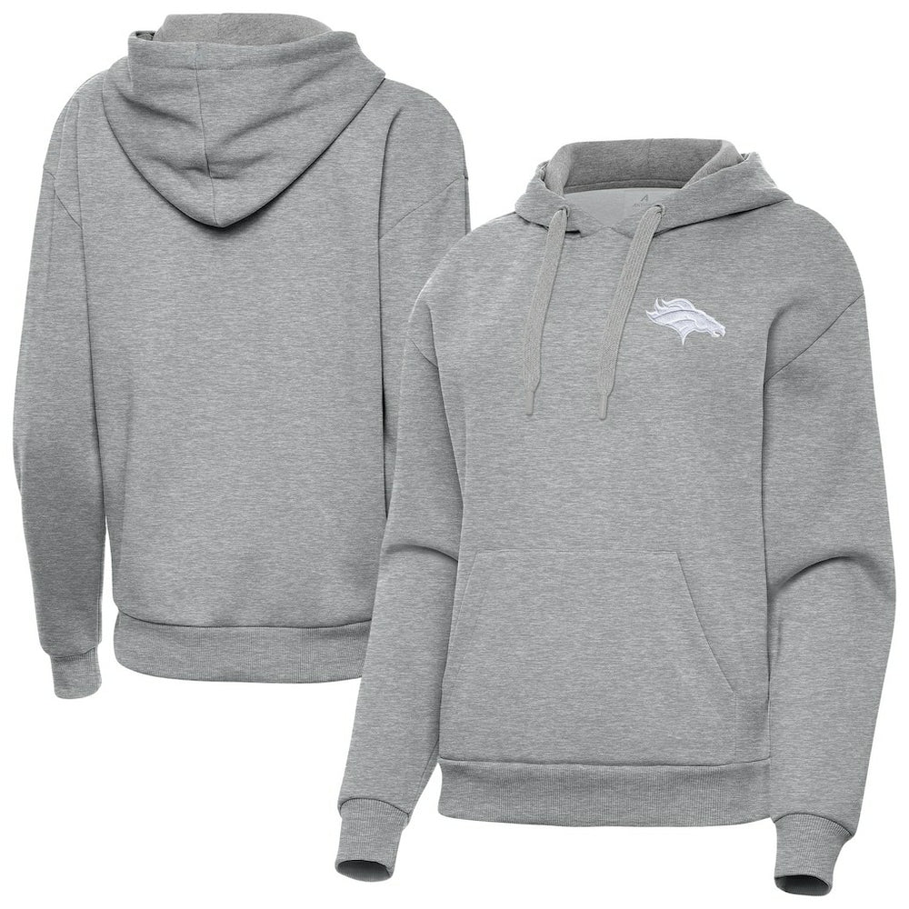 Denver Broncos Antigua Women's Victory Pullover Hoodie Heather Gray