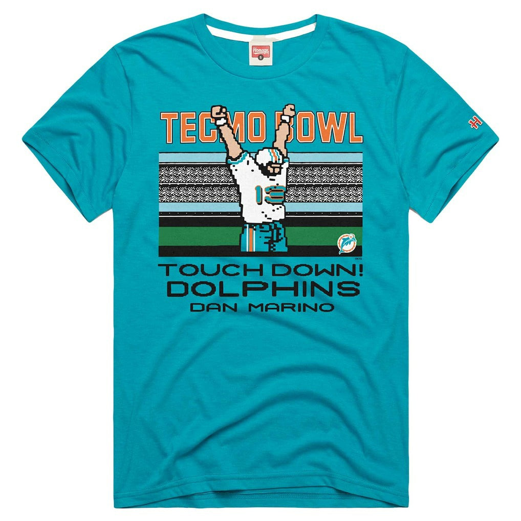Dan Marino Miami Dolphins Homage Unisex Tecmo Bowl Retired Player Graphic Tri-Blend T-Shirt Aqua