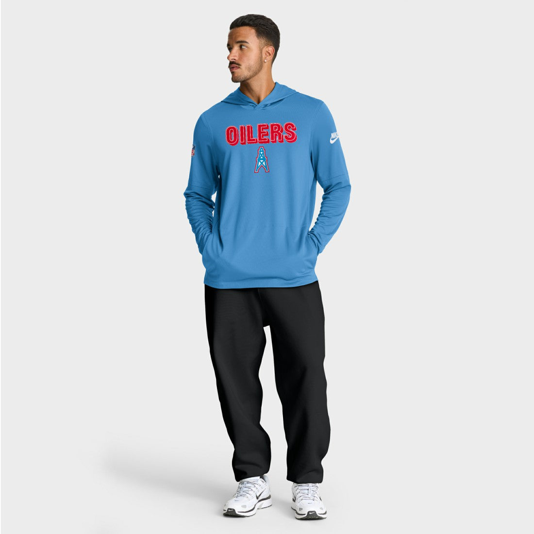 Tennessee Titans Sideline Oilers Throwback Dri-FIT Long Sleeve Hoodie T-Shirt Light Blue
