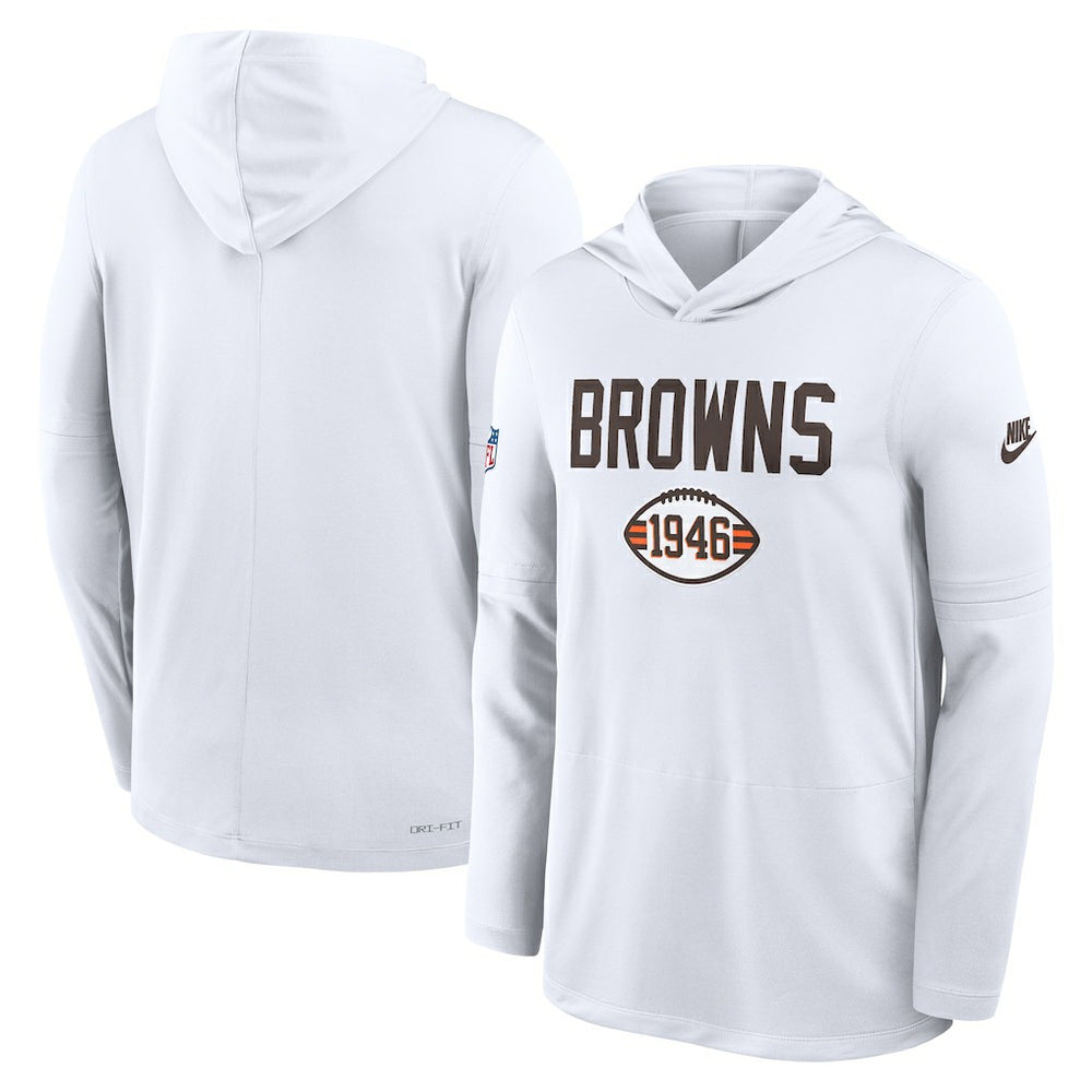 Cleveland Browns Sideline Pass Accuracy Dri-FIT Long Sleeve Hoodie T-Shirt White