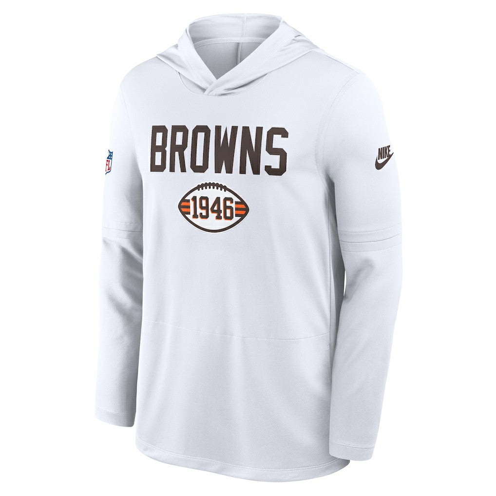 Cleveland Browns Sideline Pass Accuracy Dri-FIT Long Sleeve Hoodie T-Shirt White